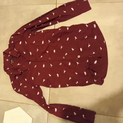 Chemise bordeaux à motif dinosaures blanc neuve in extenso 